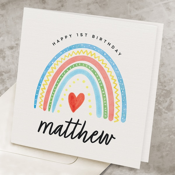 Happy 1st Birthday Card For Boy, Personalized Name, 1st Birthday Gift For Son, For Grandson, Cute First Birthday Card For Nephew, 1 Year Old