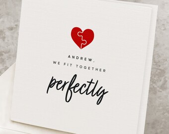 Boyfriend Valentines Day Card, Personalized Happy Valentine's Day Card For Husband, For Him,  We Fit Together Perfectly, Cute Heart Puzzle