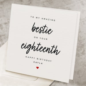 18th Bestie Birthday Card, Personalized Best Friend 18 Year Happy Birthday Card,  Cute Custom Bestfriend Eighteenth Birthday Gift, Eighteen