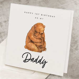 First Birthday As Dad, 1st Birthday Card For Father, Papa Bear Hugging Child, Baby&#39;s First Birthday Gift To Husband, To Daddy HB071
