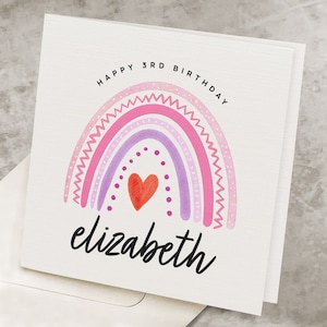 3rd Birthday Card For Girl, For Daughter, 3rd Birthday Gift, For Niece, Cute & Pink, 3 Year Old Happy Birthday Card,  For Granddaughter