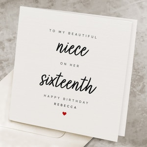 Niece&#39;s 16th Birthday Card, Happy Birthday Card For Niece, 16 Years Old, Sweet Sixteen, From Aunt, Personalized 16th Birthday Gift To Niece