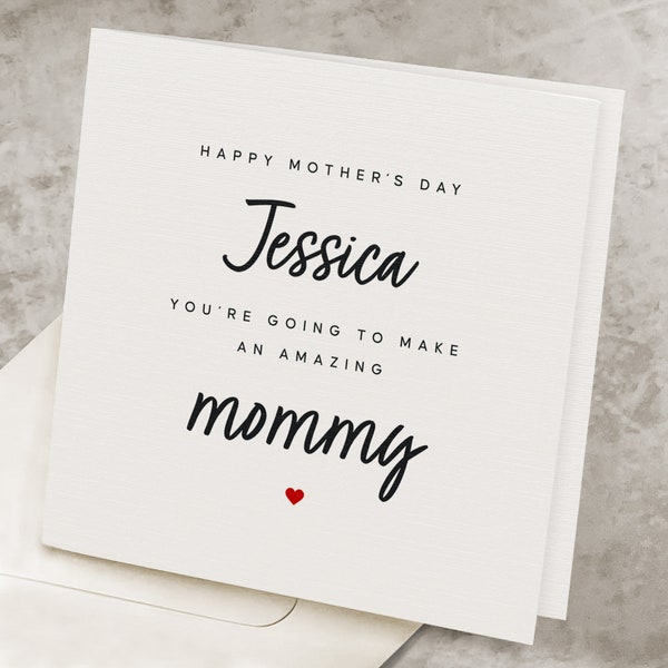 Mom To Be Mother's Day Card, For Pregnant Wife, Girlfriend, Cute Happy Mothers Day Card For Future Mom, Expectant Mommy, Personalized Name