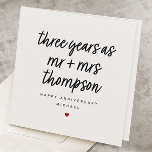 3rd Anniversary Card For Husband, Personalized Name, Third Wedding Anniversary Card, For Wife, 3 Years Marriage Anniversary Gift, For Him