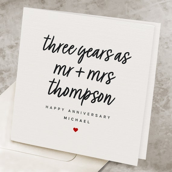 3rd Anniversary Card For Husband, Personalized Name, Third Wedding  Anniversary Card, For Wife, Years Marriage Anniversary Gift, For Him