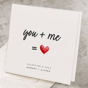Personalized Love Valentines Card, You + Me = Love, Cute & Romantic Valentine's Day Card For Him, Boyfriend, Husband, Couple's Name