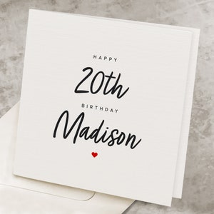 Personalized Happy 20th Birthday Card For Her, For Him, Any Name, 20 Years Old Birthday Card,  For Boy, For Girl, Twentieth Birthday HB061