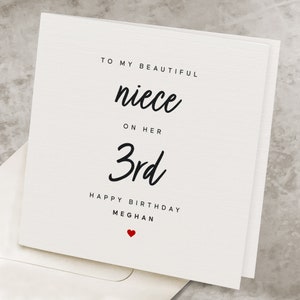 3rd Happy Birthday Card For Niece, Personalized Niece&#39;s Third Birthday Gift, From Aunt, From Uncle, Cute 3 Years Old Niece Birthday Card
