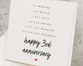 3rd Anniversary Card For Him, For Her, Third Anniversary Card For Boyfriend, For Girlfriend, Sweet & Cute 3rd Anniversary Gift Idea AV013