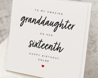 16th Birthday Card For Granddaughter, Sweet Sixteen, Personalized Granddaughter's Sixteenth Happy Birthday Card, Birthday Gift, 16 Years Old