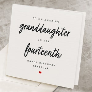 14th Birthday Card For Granddaughter, Personalized Fourteenth Happy Birthday Card For Granddaughter, Granddaughter&#39;s 14 Year Birthday Card