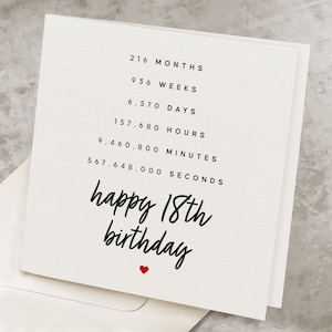 Custom 18th Birthday Card For Girl, For Daughter, Days-Hours-Seconds Time, 18 Years Birthday Card, Eighteenth Birthday Card For Boy, For Son