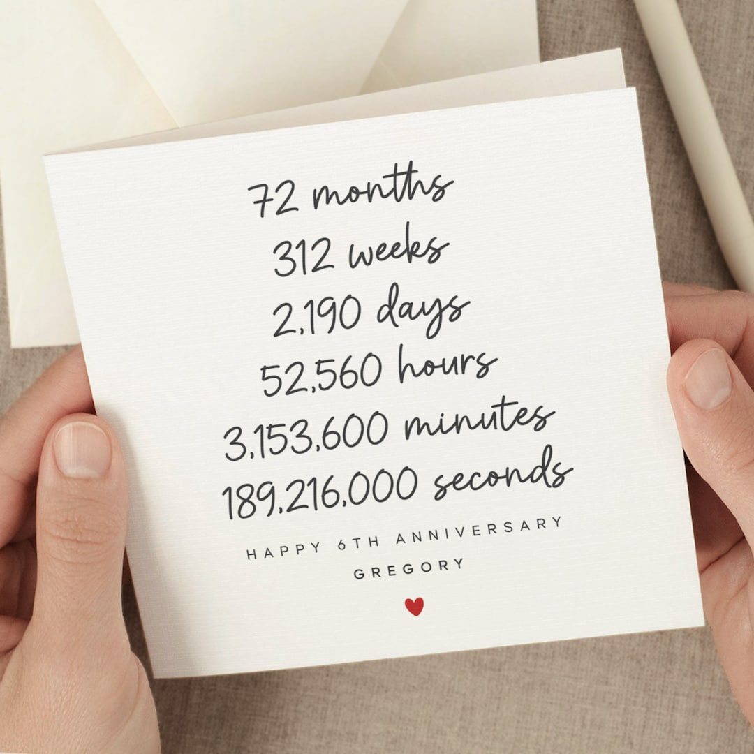 Personalized Sixth Anniversary Card Custom Six Year Anniversary ...