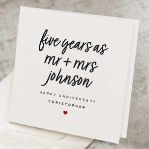 5 Year Wedding Anniversary Card, For Husband, 5th Anniversary Card, For Him, 5 Years Married, Fifth Anniversary Card For Wife, Personalized