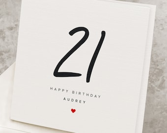 Personalized 21st Birthday Card, For Her, For Him, 21 Years Old Birthday Card, Any Name, Twenty-One Years Old Birthday Gift HB127