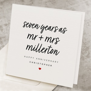 7th Wedding Anniversary Card, For Husband, 7 Year Marriage Anniversary Card, For Wife, Personalized Seventh Anniversary Card, For Him/Her
