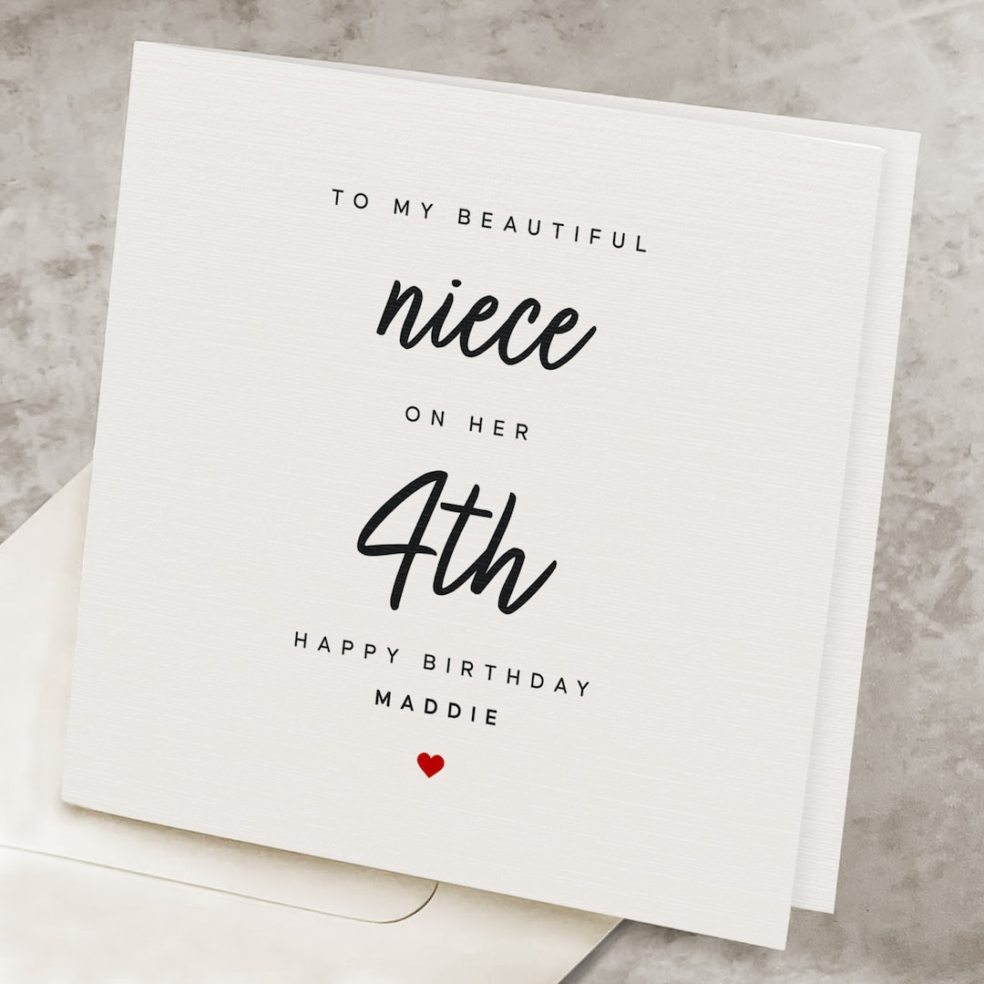 4th Happy Birthday Card for Niece, Personalized Niece's Name, Niece 4th Birthday Gift, From Aunt