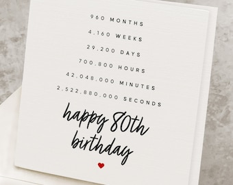 Happy 80th Birthday Card For Him, For Grandpa, 80 Years Old Birthday Gift For Her, For Grandma, Eighty Years Old, Eightieth Birthday Card