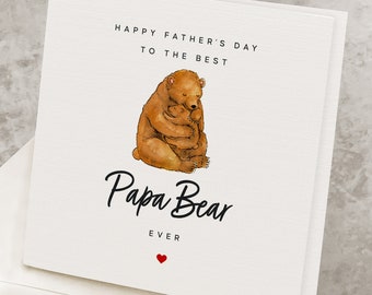 Papa Bear Fathers Day Card, Cute Happy Father's Day Card From Newborn Daughter/Son, Father & Baby Bear Hugging, Best Dad Fathers Day Gift