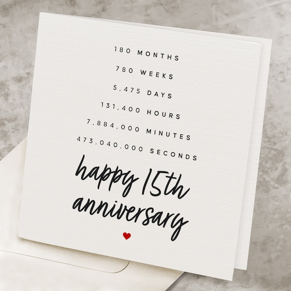 15th Anniversary Card For Husband, For Him, 15 Year Anniversary Card For Wife, For Her, Romantic Fifteenth Anniversary Gift, Fifteen Years