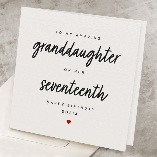 Granddaughter Happy 17th Birthday Card, Personalized Seventeenth Birthday Card For Granddaughter, 17 Years Old Granddaughter Birthday Gift