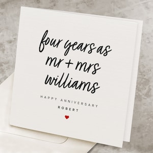 4th Wedding Anniversary Card For Husband, For Wife, Personalized, 4 Years Married Anniversary Card, Fourth Anniversary Card For Him, For Her