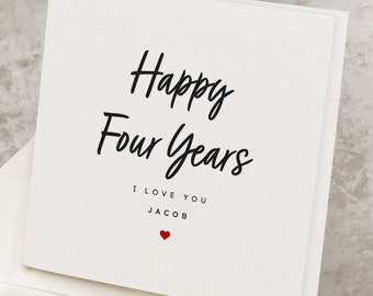 Carte d’anniversaire de 4 ans pour lui, carte de 4e anniversaire, pour mari, pour femme, carte romantique de quatrième anniversaire pour petit ami, pour petite amie
