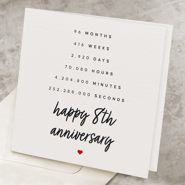 Tarjeta del 8º aniversario para el esposo, regalo del 8º aniversario para la esposa, regalo del 8º aniversario para ella, tarjeta del octavo aniversario para él AV021