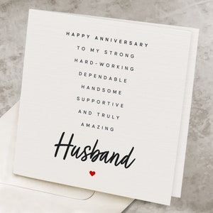 Anniversary Card For Husband With Poem, For Hubby,  Romantic Anniversary Gift For Husband, Cute Happy Anniversary Card To Husband AV017