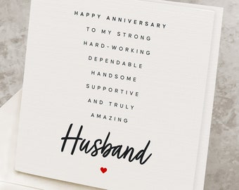 Anniversary Card For Husband With Poem, For Hubby,  Romantic Anniversary Gift For Husband, Cute Happy Anniversary Card To Husband AV017