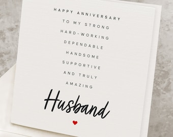 Anniversary Card For Husband With Poem, For Hubby,  Romantic Anniversary Gift For Husband, Cute Happy Anniversary Card To Husband AV017