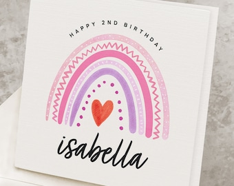 2nd Birthday Card For Girl, 2nd Birthday Gift, For Daughter, Cute Pink 2 Years Old Birthday Card, For Granddaughter, Two Year Old Bday Card