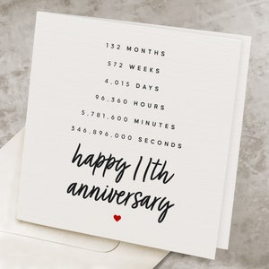 11th Anniversary Card For Husband, 11th Anniversary Gift For Wife, 11 Years Wedding Anniversary, 11 Year Anniversary Card For Him, For Her