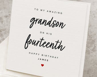 Grandson 14th Birthday Card, Fourteenth Happy Birthday Card For Grandson, Age Fourteen, Personalized Grandson's 14 Years Old Birthday Gift
