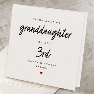 3rd Birthday Card For Granddaughter, Personalized Granddaughter&#39;s Cute Third Birthday Card, Three, 3 Years Old Granddaughter&#39;s Birthday Gift