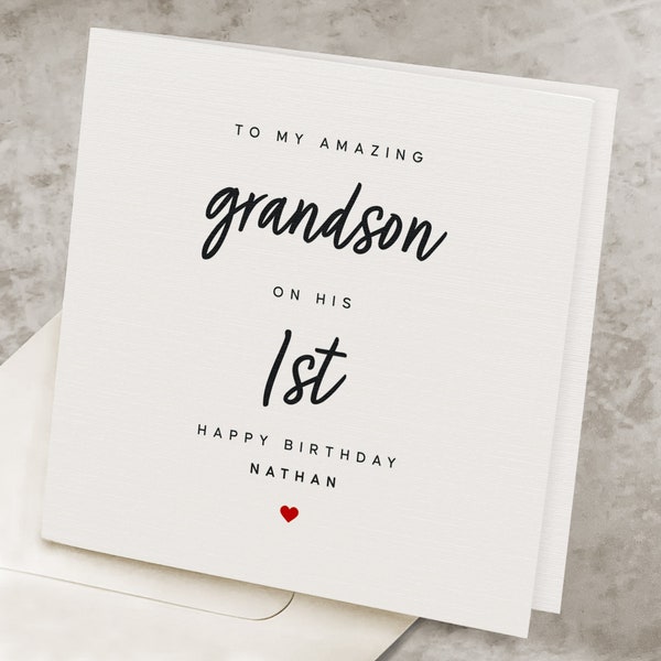 Grandson 1st Birthday Card, First Happy Birthday Card For Grandson, Newborn Baby, Age One, Personalized 1 Year Old Grandson Birthday Gift