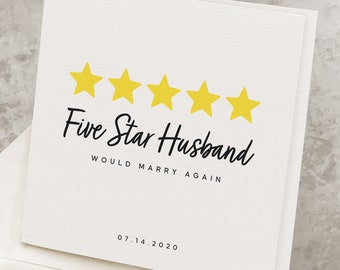 Funny Anniversary Card For Husband, Five Star Review Joke Anniversary Gift, Personalized, 5 Star Rating Husband Wedding Anniversary Card