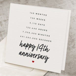 14th Anniversary Card For Him, 14 Year Anniversary Card For Her, For Husband, For Wife, Romantic Fourteenth Anniversary Gift, Fourteen Years