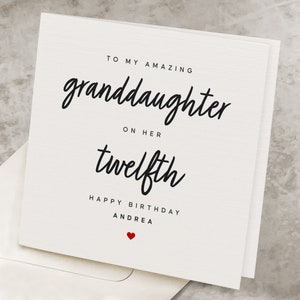 Happy 12th Birthday Card Granddaughter, Personalized Twelfth Birthday Card For Granddaughter, 12 Years Old Granddaughter&#39;s Birthday Gift