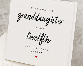 Happy 12th Birthday Card Granddaughter, Personalized Twelfth Birthday Card For Granddaughter, 12 Years Old Granddaughter's Birthday Gift