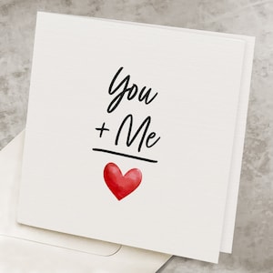 You Plus Me Heart Anniversary Card, For Him, Anniversary Gift For Husband, You + Me, Cute Romantic Anniversary Card For Wife, Big Red Heart