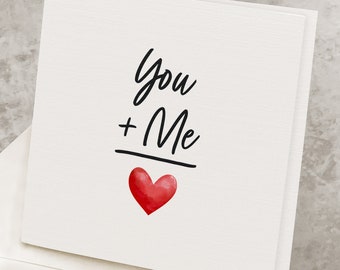 You Plus Me Heart Anniversary Card, For Him, Anniversary Gift For Husband, You + Me, Cute Romantic Anniversary Card For Wife, Big Red Heart