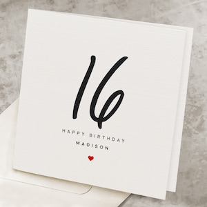 Personalized 16th Birthday Card, For Girl, For Boy, Sweet 16 Birthday Card, Any Name, Sixteen Years Old Birthday Gift For Her, For Him HB025