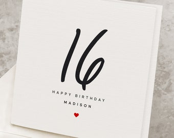 Personalized 16th Birthday Card, For Girl, For Boy, Sweet 16 Birthday Card, Any Name, Sixteen Years Old Birthday Gift For Her, For Him HB025