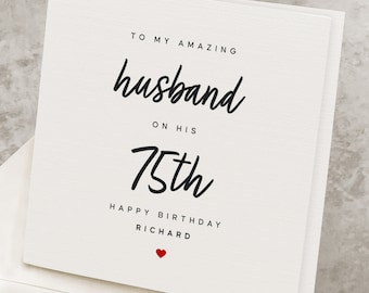 75th Husband Happy Birthday Card, Personalized 75 Years Birthday Card For Husband, From Wife, Romantic Cute 75th Birthday Gift To Husband