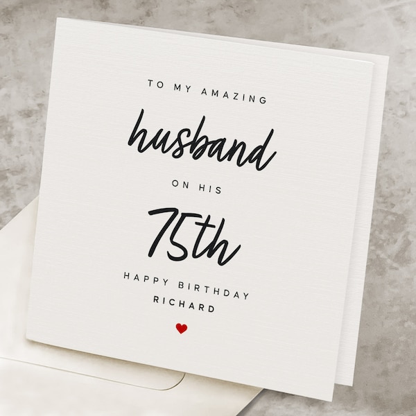 75th Husband Happy Birthday Card, Personalized 75 Years Birthday Card For Husband, From Wife, Romantic Cute 75th Birthday Gift To Husband