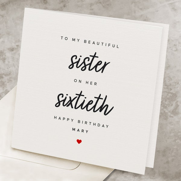 60th Birthday Card For Sister, To My Beautiful Sister On Her Sixtieth Birthday, 60 Sister Birthday Gift, Sixty Years Old Bday Card HB083