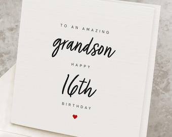 Grandson's 16th Birthday Card, Sixteenth Birthday Card For Grandson, Grandson Turning 16 Years Old, 16 Years Old Grandson Birthday Gift