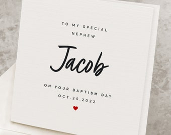 Nephew's Baptism Card With Personalization, Custom Name & Date, Christening Card For Nephew, Cute Baptism Christening Keepsake For Nephew