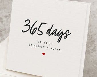 Carte de premier anniversaire pour lui, date personnalisée, carte de 1er anniversaire, pour petit ami, nom personnalisé, cadeau d’anniversaire de 1 an, pour mari